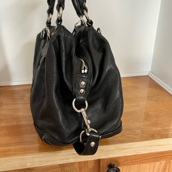 Vintage RARE Coach Large Madison Pearlized BLK Leather Sabrina Satchel Purse - Picture 5 of 9